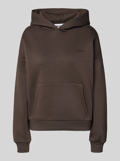 REVIEW Bluza z kapturem z logo i kieszenią kangurką Ciemnobrązowy 2