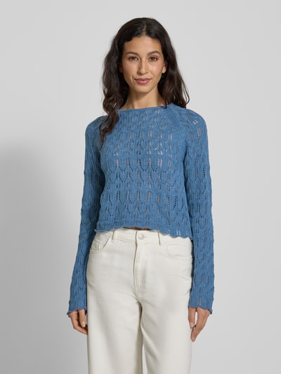 Vero Moda Regular Fit Strickpullover aus Ajour-Strick Modell 'NEW FABIENNE' Blau 4