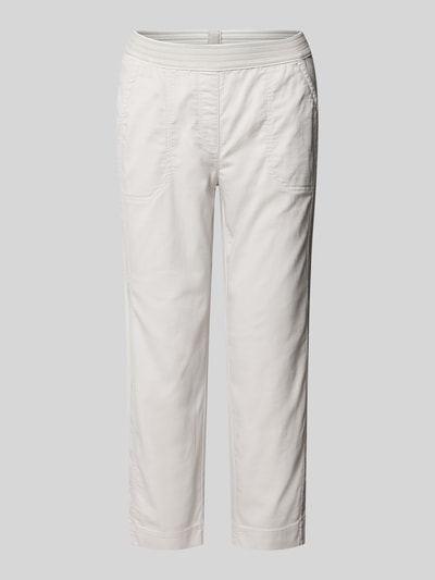 Produktfoto, Jogpants mit elastischem Bund Modell 'Sue' von TONI, mieszanka bawełny z dodatkiem streczu, krój o dł. 3/4, wpuszczane kieszenie boczne, kieszenie z tyłu, szerokość w rozmiarze 36: 37 cm, długość wewnętrzna nogawki w rozmiarze 36: 60 cm, jasny kolor, proste nogawki, gładka tekstura