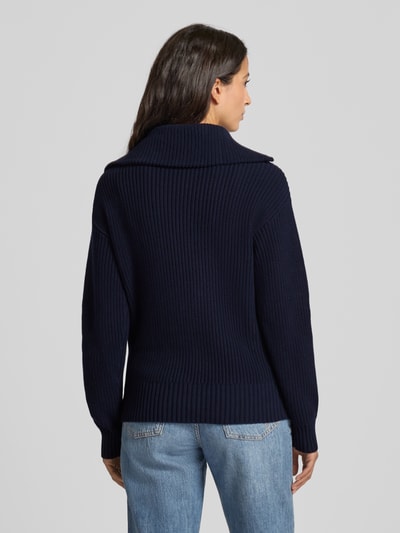 Stefanel Sweter z dzianiny z kołnierzem Granatowy 5