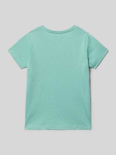 Produktfoto, T-Shirt mit Motiv-Print und Rundhalsausschnitt von Blue Seven, Kinder T-Shirt aus Reine Baumwolle, Regular-Fit, Rückenlänge 41 cm, Größe 116, mintfarbene glatte Oberfläche