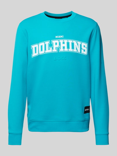 BOSS Orange Sweatshirt met labelpatch, model 'NFL' Aquablauw - 2