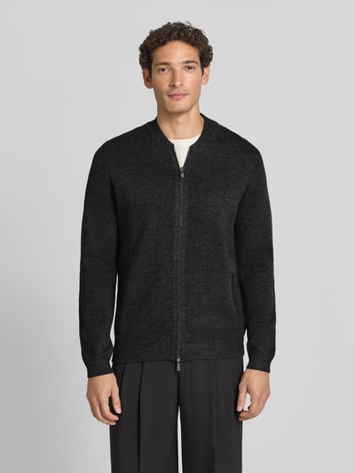 Christian Berg Men Slim Fit Strickjacke aus Baumwoll-Mix mit Stehkragen Anthrazit Melange 4