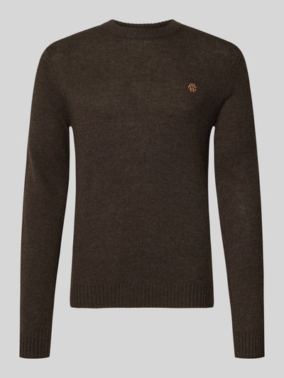 Produktfoto, Slim Fit gebreide pullover uit zuiver wol met labelstitching, ribboorden, Heren, Ruglengte maat M 66 cm, mouwlengte 69 cm, Slim Fit Strickpullover aus reiner Wolle mit Label-Stitching van MCNEAL