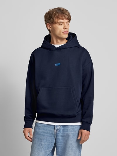 Hugo Blue Regular fit hoodie met labelprint, model 'Nazardo' Donkerblauw - 4