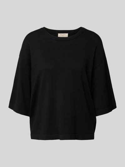 Produktfoto, zwart gebreid shirt uit viscosemix Model 'Conny' van FREE/QUENT, dames, relaxed fit, ronde hals, gladde textuur