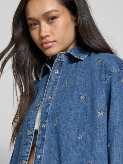 Pepe Jeans Relaxed Fit Jeansbluse mit Motiv-Stitching Modell 'BLOSSOM' Blau 3