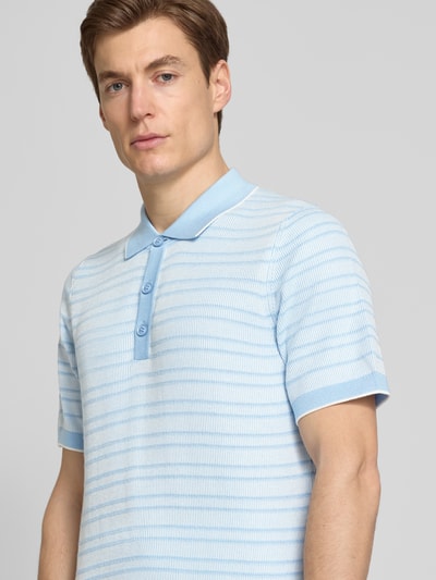 Cinque Regular fit poloshirt met ribboorden, model 'Flavius' Lichtblauw - 3