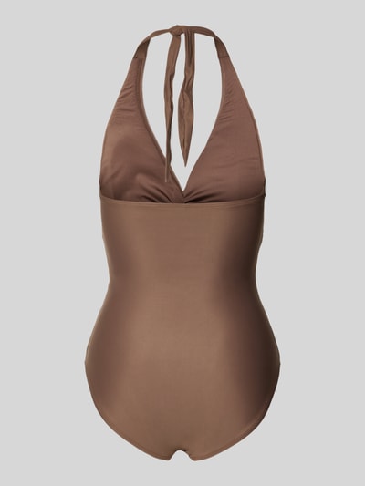 Produktfoto, Badeanzug mit Neckholder Modell 'Kelli' von Barts aus Material-Mix mit Stretch-Anteil, Shaping-Funktion, V-Ausschnitt, Knoten-Detail, Schnürung, in Braun mit glatter Textur.