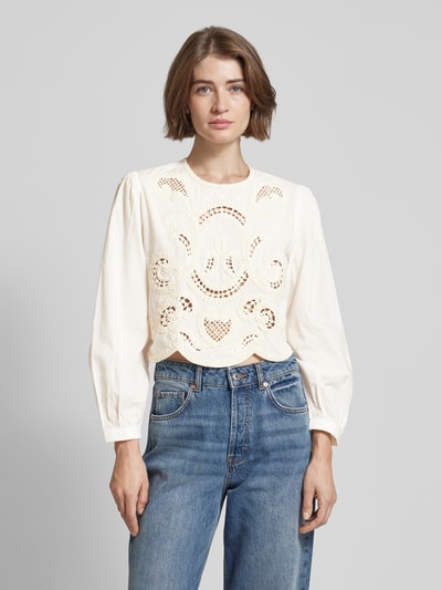 Mango Cropped Blusenshirt mit Lochmuster Offwhite 4