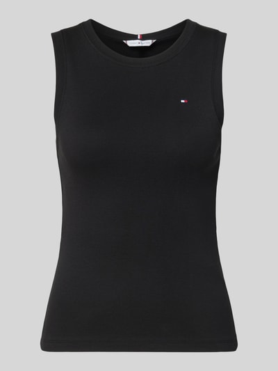 Produktfoto, Slim Fit Tank Top aus reiner Baumwolle Modell 'SLIM CODY' von Tommy Hilfiger in Optik: Unifarben mit Logo-Stitching, schwarze, glatte Textur.