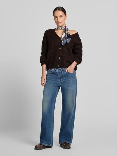 ZABAIONE relaxed fit gebreid jack van mix van wol en viscose model 'Sofia' Donkerbruin - 1