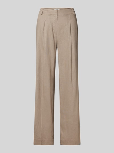 mbyM Wide leg linnen broek met bandplooien, model 'Cristiana' Taupe - 2