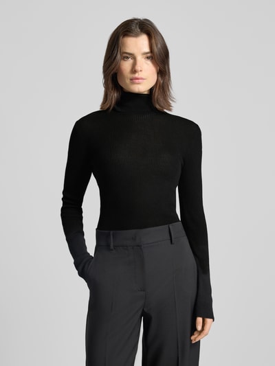 JOOP! Gebreide pullover met geribde col, model 'Kalis' Zwart - 4