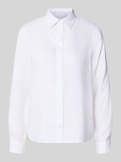 Produktfoto, Regular Fit Leinenbluse mit Label-Stitching von Gant, reine Leinen, weiß, Hemdblusenkragen, Knopfleiste, glatte Textur.