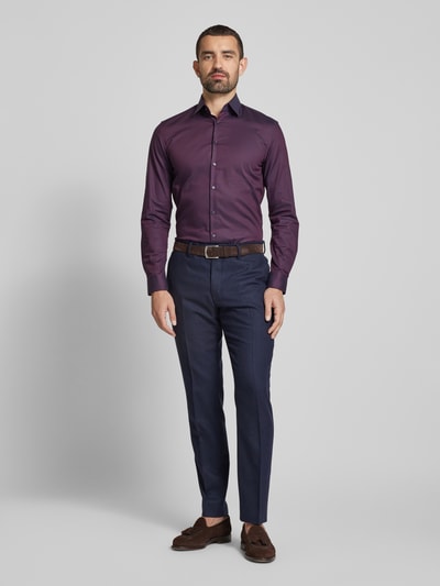 Jake*s Slim Fit Business-Hemd mit Kentkragen Aubergine 1