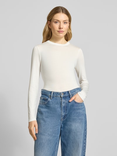 OPUS Longsleeve mit geripptem Rundhalsausschnitt Modell 'Sifa' Offwhite 4