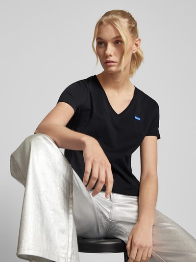 Hugo Blue NU NIEUW bij P&C*: T-shirt met labelstitching, model 'Classic' Zwart - 3