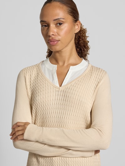 COMMA Shirt met lange mouwen van viscosemix in tricotlook Beige - 3