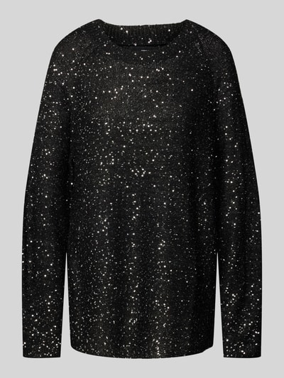 Vero Moda Regular Fit Strickpullover mit Paillettenbesatz Modell 'LEILANI' Metallic Black Melange 2