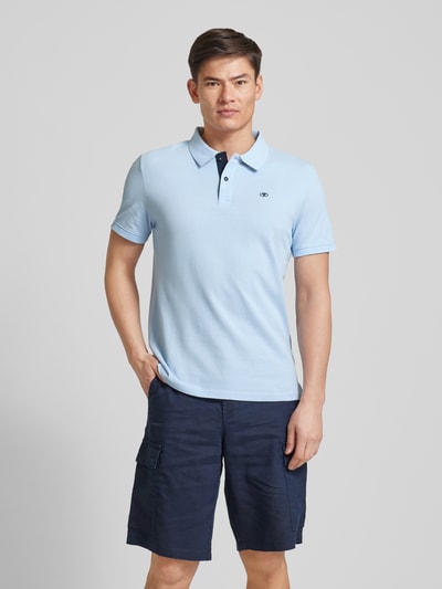 Tom Tailor Poloshirt in effen design met labelstitching Lichtblauw - 4