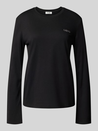 Produktfoto, Regular Fit Longsleeve mit Label-Stitching van Liu Jo White, Dames shirt met lange mouwen van puur katoen, ronde hals, ruglengte maat S 57 cm, zwart, gladde textuur, minimalistisch design