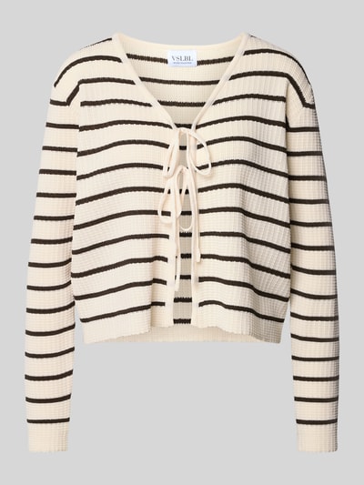 Produktfoto, Loose Fit Cardigan aus Viskose-Mix Modell 'NURIA' von VILLA SOPHIE, efekt: wzór na całej powierzchni, taśma do wiązania, dekolt w serek, aplikacja z metką, długi rękaw, dzianina, mieszanka wiskozy