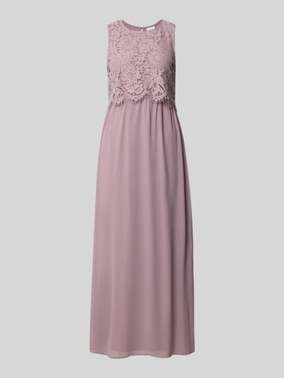 Produktfoto, avondjurk met kant en ronde hals Modell 'MILINA LACE' van VILA, katoenmix, recht model, maxi-jurk, zachtroze kleur.