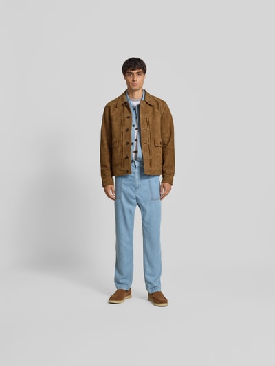 Officine Générale Regular Fit Jacke aus reinem Ziegenleder Mittelbraun 1