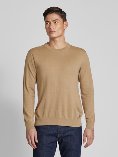 Scotch & Soda Sweter z dzianiny z detalem z logo Beżowy 4