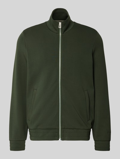 Produktfoto, Sweatjacke mit Stehkragen und Eingrifftaschen von PAUL SMITH in Dunkelgrün, Baumwoll-Mix mit Modal-Anteil, glatte Textur.