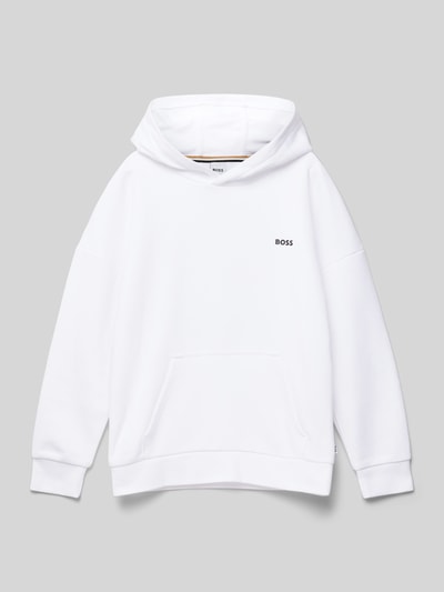 Boss Hoodie met labelprint en kangoeroezak Wit - 1