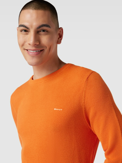 Gant Gebreide pullover met ronde hals en labelstitching Oranje - 3