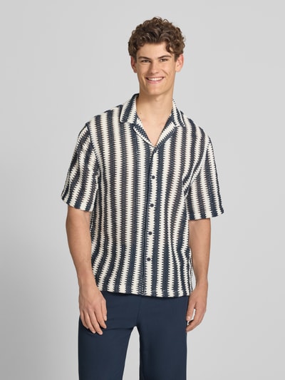 REVIEW regular fit vrijetijdsoverhemd in all-over look met reverskraag Marineblauw - 4