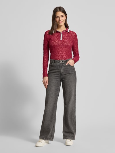 Marc Cain Slim Fit Longsleeve im semitransparenten Design Kirsche 1
