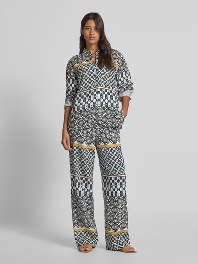 Marc O'Polo Loose fit linnen broek met all-over motief Marineblauw - 1