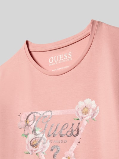 Guess Bluzka z długim rękawem i detalem z logo Różowy 2