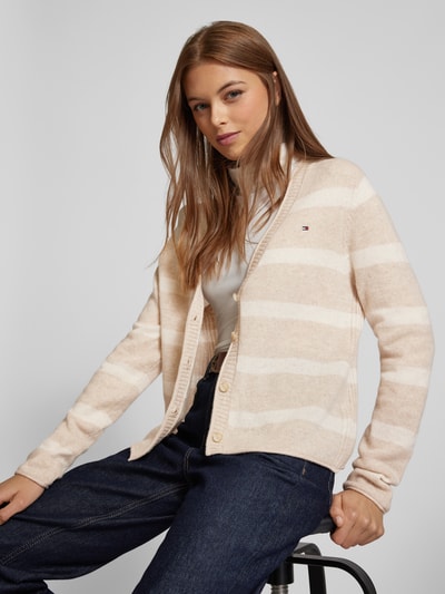 Tommy Hilfiger Regular Fit Cardigan aus Wolle mit Logo-Stitching Beige 3