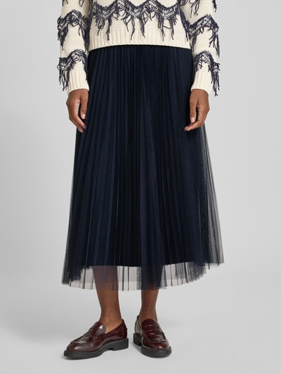 Oui Midirock mit Plisseefalten Dunkelblau 4