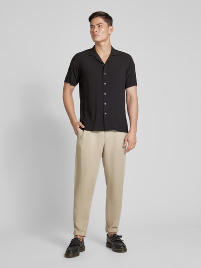 Jake*s Slim Fit Regular fit vrijetijdsoverhemd van viscose Zwart - 1