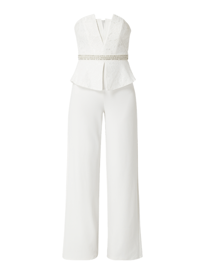 Lipsy Off Shoulder Jumpsuit mit Spitzenbesatz Weiss 2