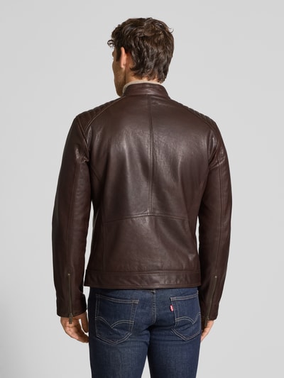Strellson Regular Fit Lederjacke aus Lammnappa Modell 'PIERS' Dunkelbraun 5