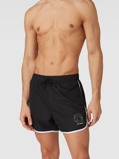 Karl Lagerfeld Beachwear Badehose mit Logo-Print Modell 'IKONIK' Schwarz 1