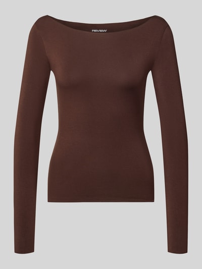 Produktfoto, Slim Fit Langarmshirt U-Boot-Ausschnitt von REVIEW in Dunkelbraun, Lyocell-Mix mit Stretch-Anteil, elastischer Bund