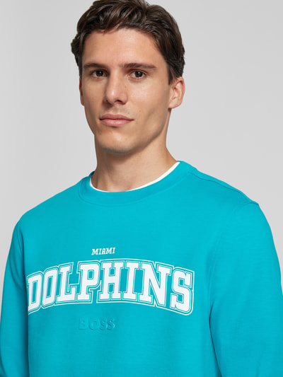 BOSS Orange Sweatshirt met labelpatch, model 'NFL' Aquablauw - 3