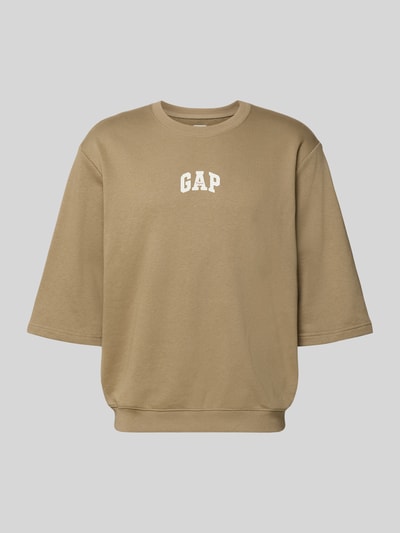 Produktfoto, T-Shirt mit Rundhalsausschnitt und Logo-Print von GAP aus Baumwoll-Mix in Beige mit gerippten Abschlüssen, Loose-Fit, Rückenlänge 70 cm bei Größe M