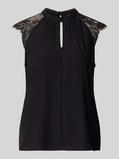 Produktfoto, Regular Fit Blusentop mit Spitze Modell 'MILLA' von Vero Moda, Optik: Unifarben, Stehkragen, Spitzenärmel, 2-Knopf-Verschluss am Rücken, Schlüsselloch-Rückenausschnitt, Damen Blusentop