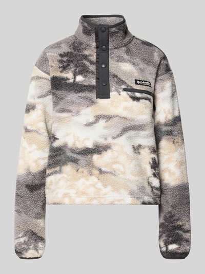 Productfoto, Fleeceshirt met opstaande kraag en label-patch model 'Helvetia II' van Columbia, fleece in grijs-beige camo, straight fit