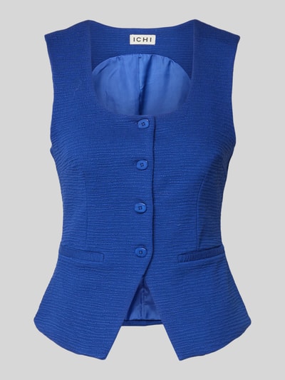 Productfoto, Weste aus Viskose-Mix mit Strukturmuster Modell 'KATE LUMINA' van ICHI in kobaltblauw, slim fit, ronde hals, knoopsluiting, paspelzakken, dames weste van viscosemix met stretch.
