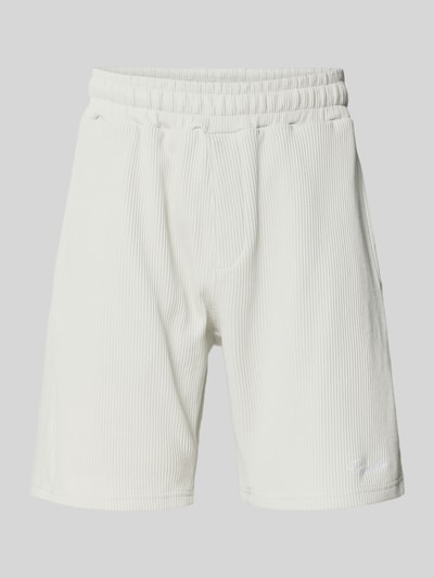 Produktfoto, Shorts mit Logo-Stitching und elastischem Bund von Pegador aus Reine Baumwolle in Weiß, Loose-Fit, Feinripp, französische Eingrifftaschen, Gesäßtasche, Bundweite 38 cm, Innenbeinlänge 20 cm, strukturierte Oberfläche